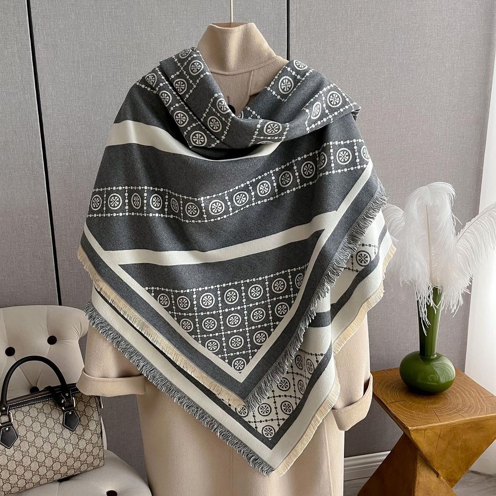 Imitation Cashmere Scarf Women'S Shawl Travel Decoration Square Scarf Letter Air Conditioner Warm Cloak Thickened Scarf