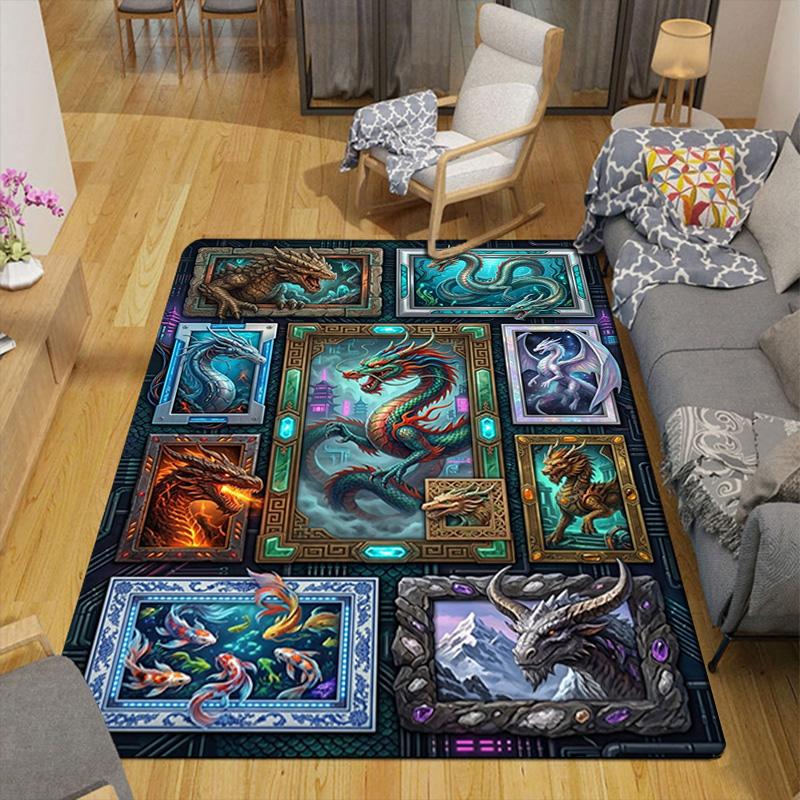 Fantasy Dragon Gallery Pattern Rug Floor Mat for Living Room or Bedroom Soft and Comfortable Carpet a Gift for Birthday and Holiday.