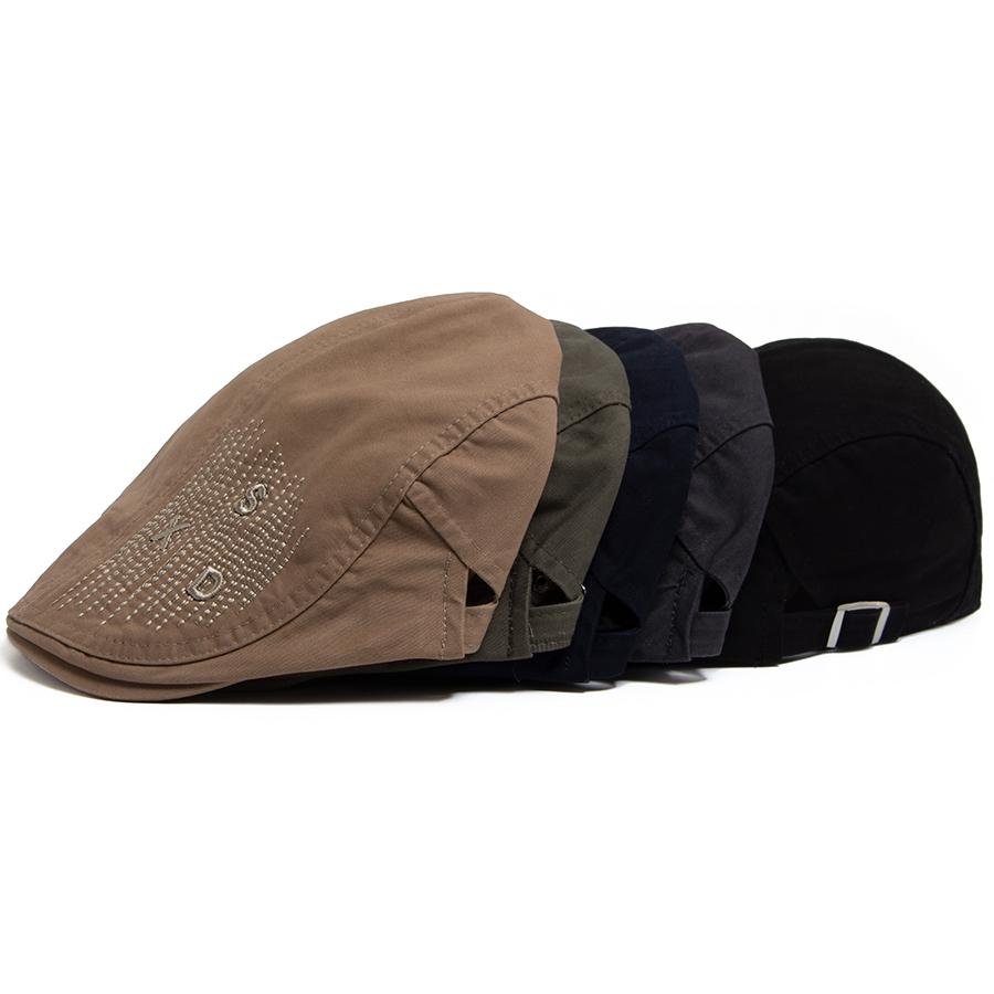 Beretă nouă pentru bărbați, broderie, șapcă plată, vizieră de vară pentru bărbați, culoare solidă, vintage din bumbac, casual, reglabilă