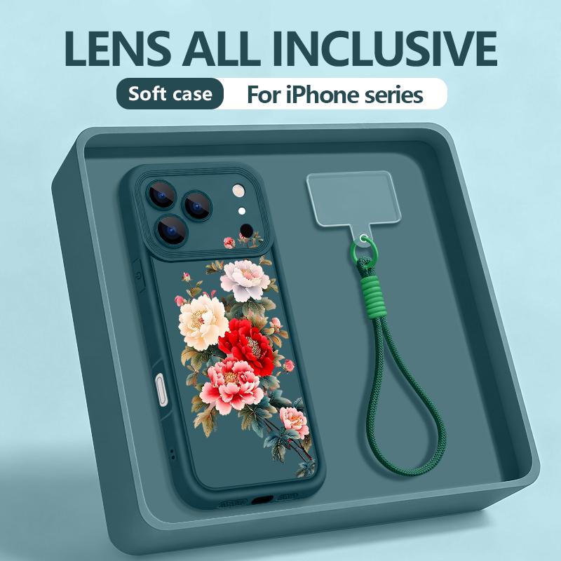 Cartoon Daisies Flower Pattern Lanyard Case For iPhone 17 Pro Max iPhone 16 15 Pro Max 14 13 11 16E 17E Shockproof Bumper Wristband Cover
