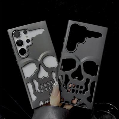 3D matný kovový barevný dutý lebka tvrdý kryt telefonu pro Samsung Galaxy S23 S25 Ultra S23 S24 Plus nárazuvzdorný kryt