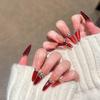 Handmade Red Cat Eye French Style Nail Tips - Wearable Finished False Nails Stickers