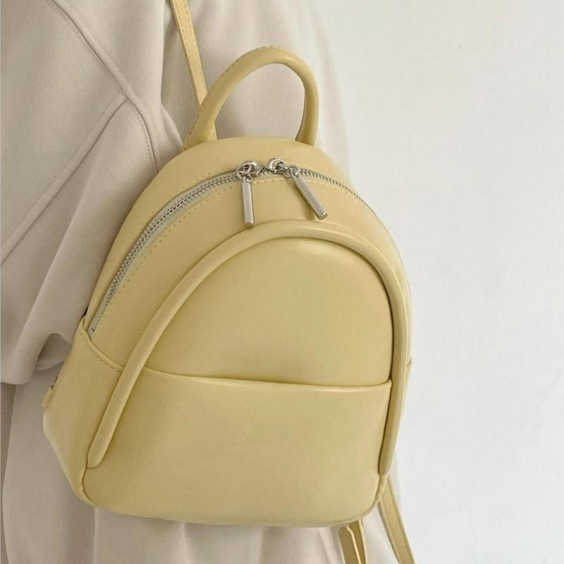 Sweet Cute Yellow Backpack Women Solid Color Small Capacity Leather Daypack Ladies Versatile Lightweight Mini Mochilas Mujer New