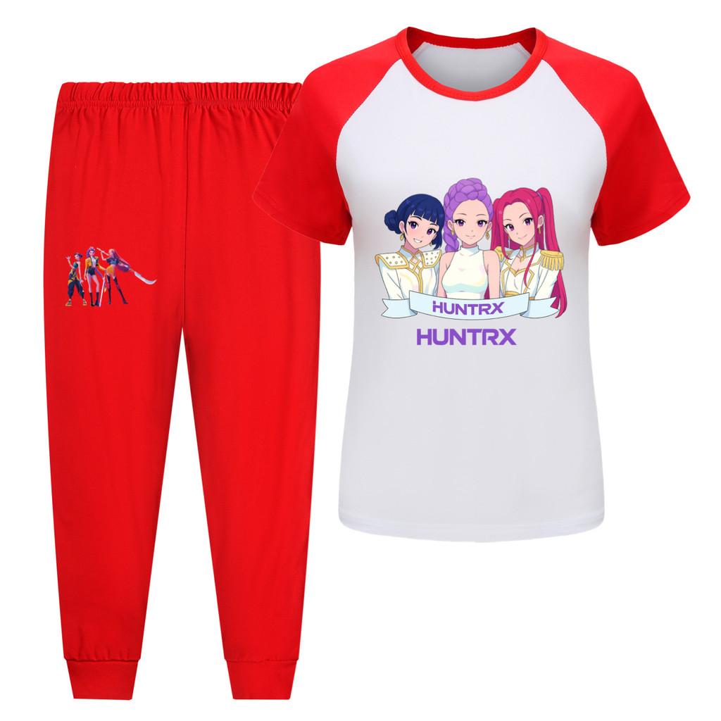 

5026 Kids Girls Rumi Zoey Mira Hunters Print T-shirt Pants Trouser Clothes Set 120cm червоний