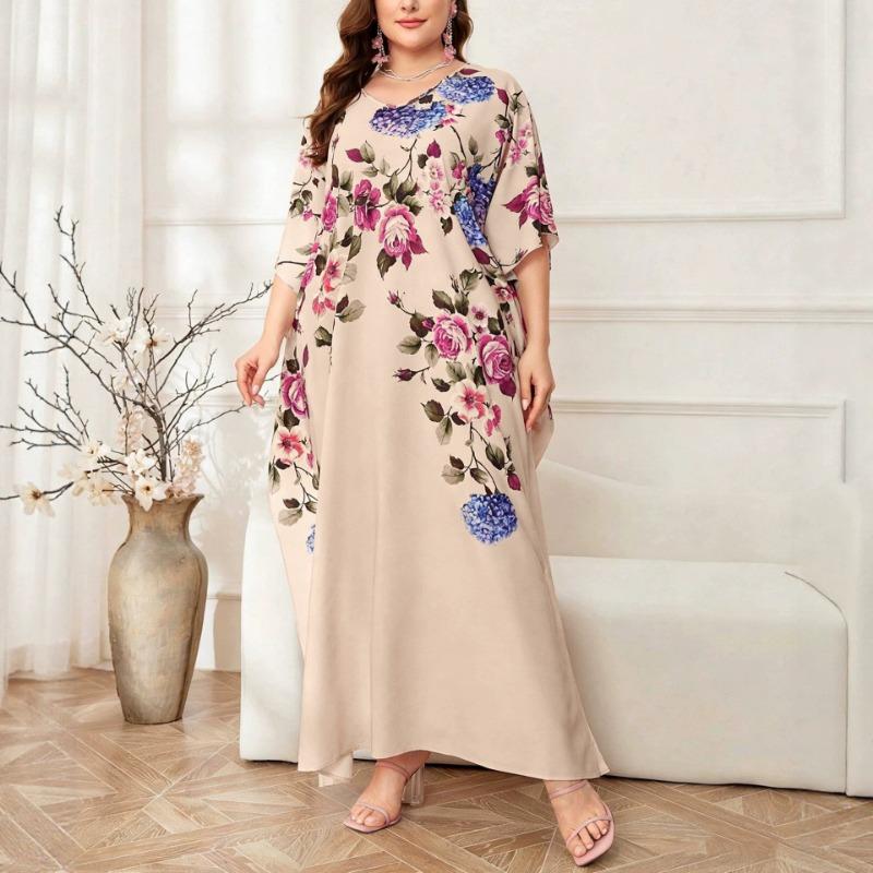 Loose V Neck Batwing Sleeve Long Dress For Women Summer