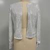 Fashion Stand Collar Solid Sequin Jacket Women Autumn Long Sleeve Loose Short Casual Jackets Ladies Elegant Round Neck Plus Size Coats Women Top 25189