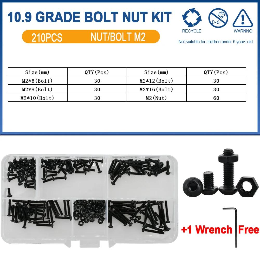ISO7380 Allen Hexagon Hex Socket Button Round Head Screw Nut Kit M2 M3 M4 M5 M6 Black Grade 10.9 Carbon Steel Bolt Nut Set