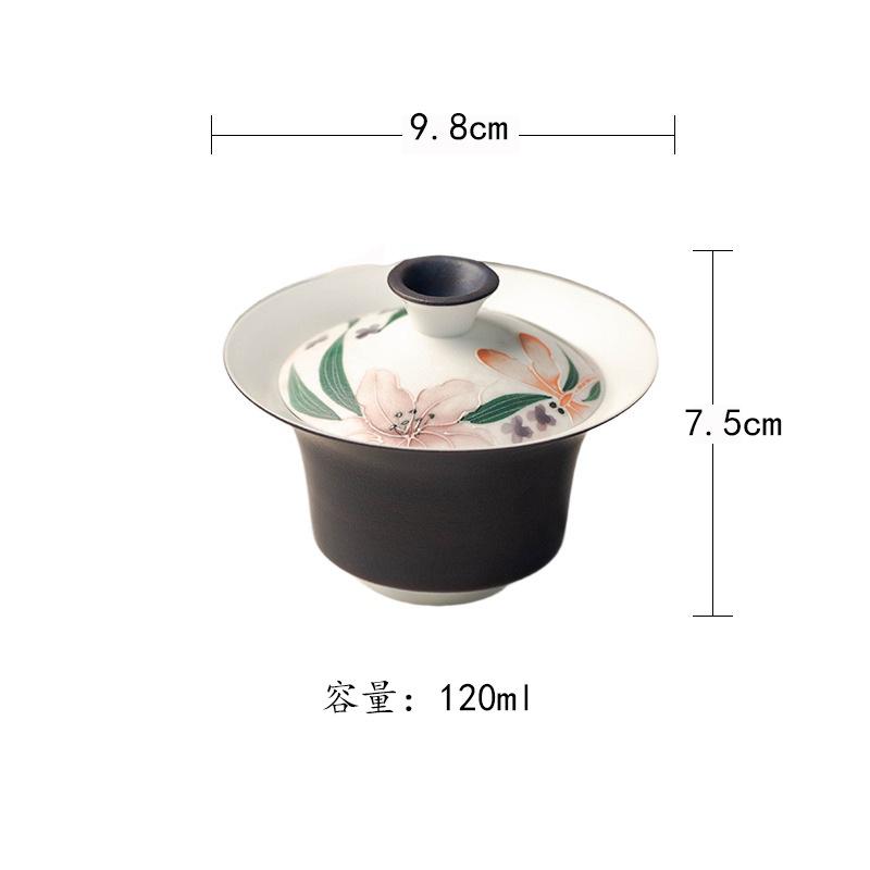 

120ml Hand-painted Dragonfly Lily Gaiwan Retro Tea Tureen Tea Bowl With Lid Kit Tea Making Cover Bowl Chinese Tea Set Collection