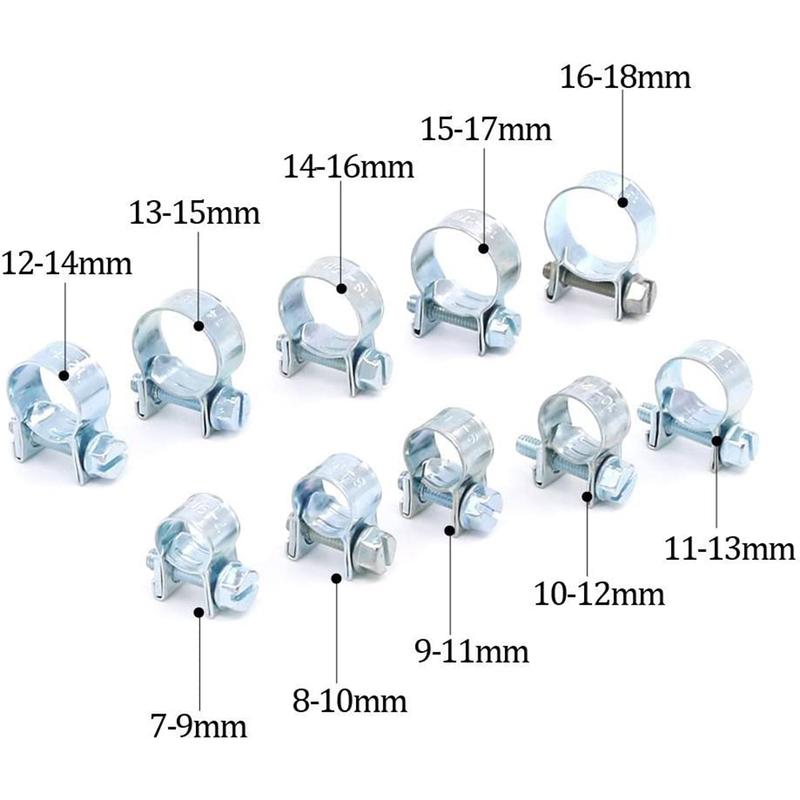 60Pcs 10 Size Mini Fuel Injection Style Hose Clamp Assortment Kit For Diesel Petrol Pipe