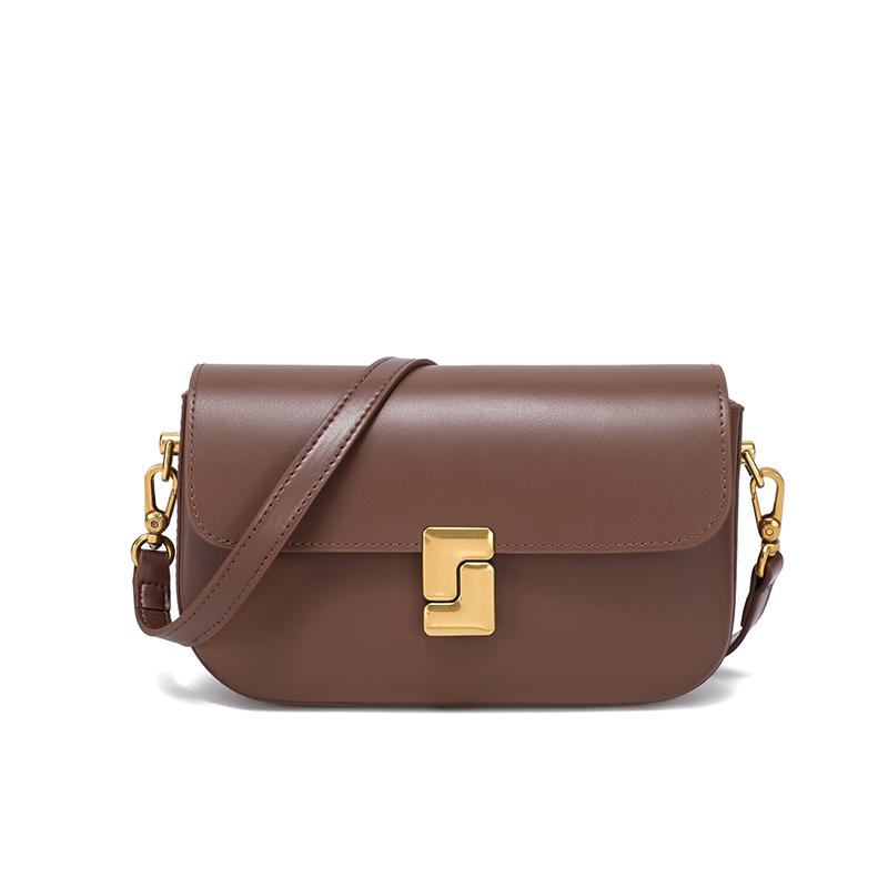 

Ladies gold buckle small square bag fashiable shoulder bag high-quality cowhide versatile crossbody bag simple temperament 22x5x12cm кофейный
