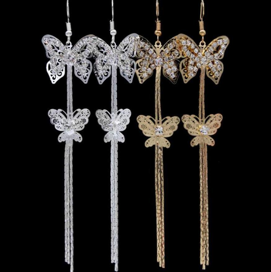 Women Butterfly Wedding Party Drop Long Tassels Hook Linear Earrings