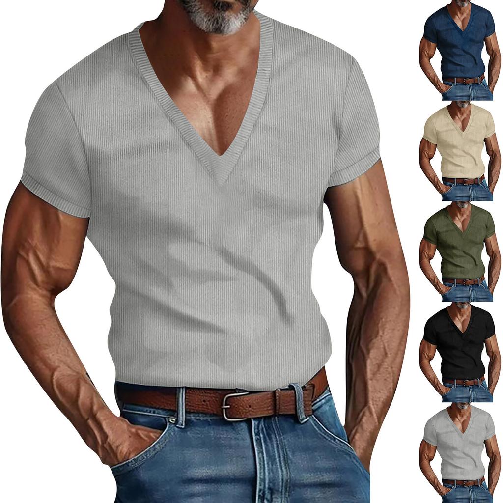 Vintage Summer Men's T-Shirt Streetwear 3 Buttons Open Fly Loose Clothing Print Short Sleeve T-Shirt