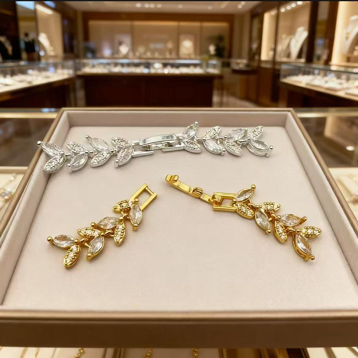 18k Gold-Plated Copper Wheat Ear Necklace Bracelet Half-Chain DIY Jewelry Accessories 18k Gold