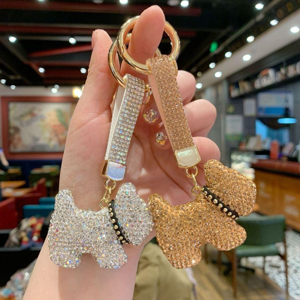 Korean Rhinestones French Bulldog Keychain Cartoon Rhinestone Car Keyring Cute Bag Charm Gift