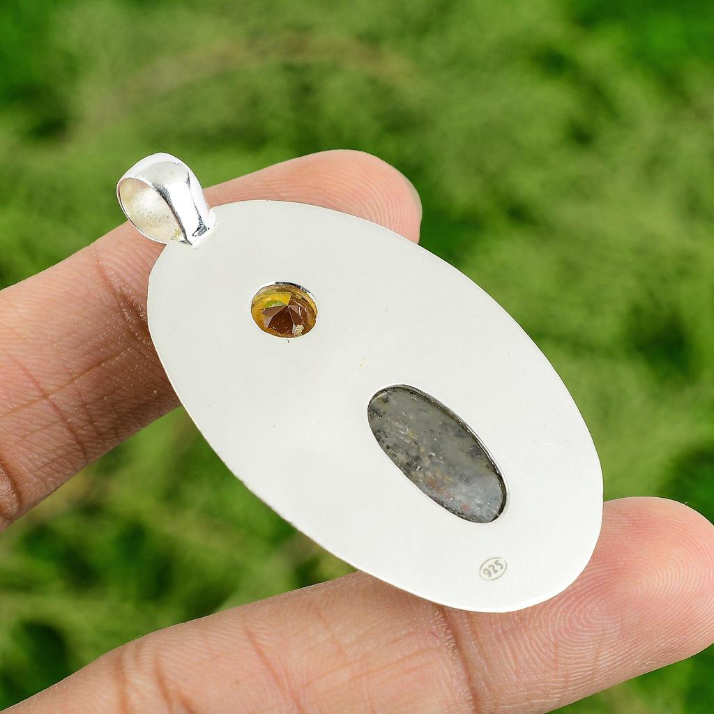 Daughters Day Sale Natural Black Sunstone Citrine 925 Sterling Silver Pendant