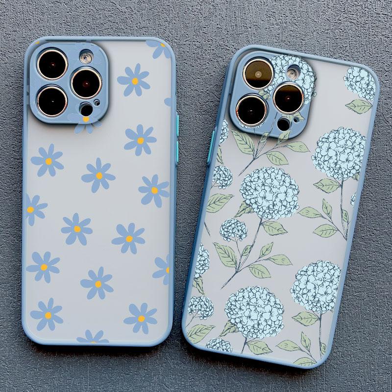 Art Flat Flower Pattern Protective Phone Case For iPhone 11 12 Mini 13 Pro Max 16 15 14 Pro Max Plus 7 8 Plus X XR XS Back Cover