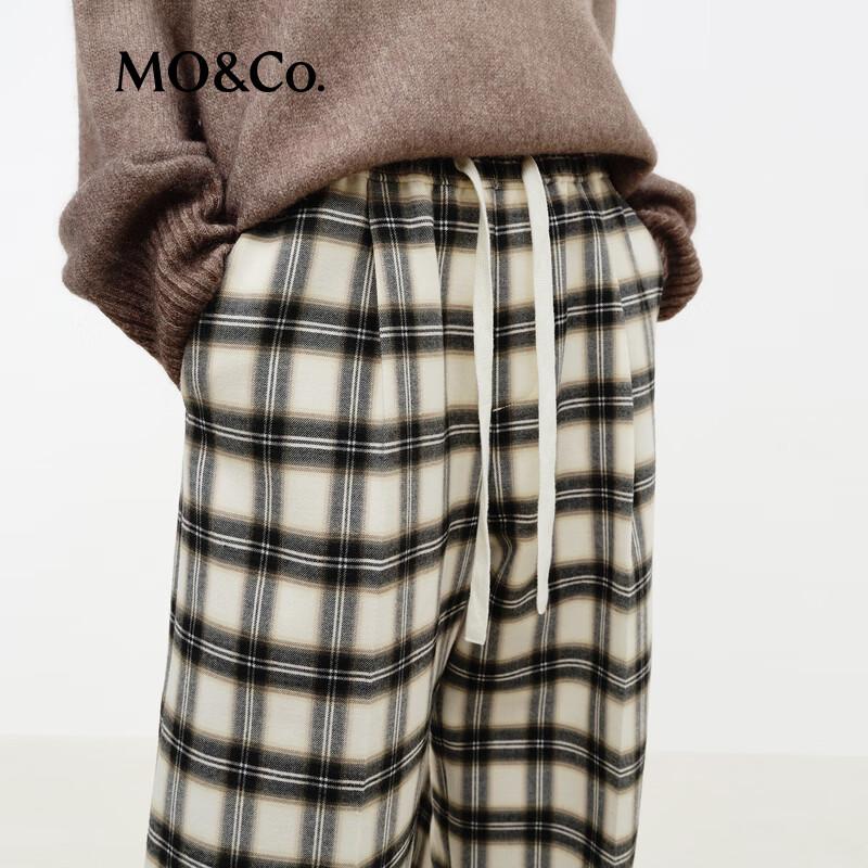 MO&Co. Plaid High-Waist Straight-Leg Trousers