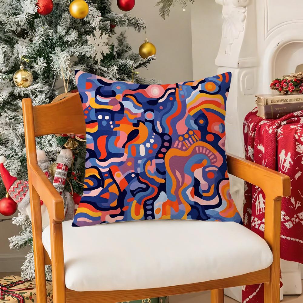 Abstract Geometric Pattern Pillow Case Silky Short Plush With Invisible Zipper Dustproof Sofa Cushion Cover For Home Decor