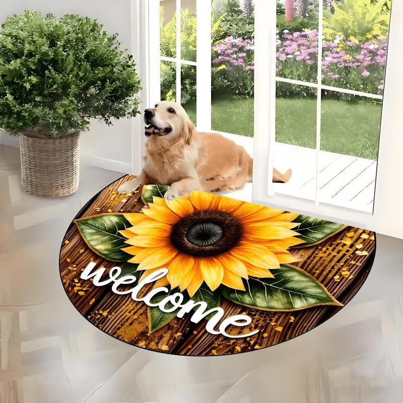 1 Stück Sonnenblumen-Design Muster Halbkreis Willkommen Fußmatte Rutschfest für Außenbereich Terrasse Veranda Küche Badezimmer Eingangsbereich Bodenmatte