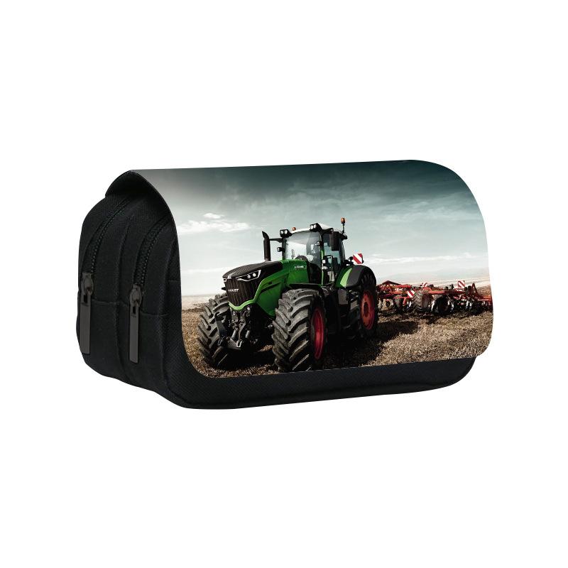 Nieuwe Dubbellaagse Etui met Tractor, Opbergtas voor Potloden en Schrijfwaren voor Leerlingen van de Basisschool en Middelbare School