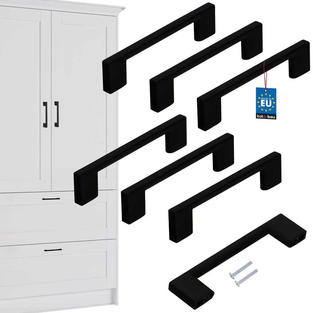 KOTARBAU® Kitchen Furniture Handle Classic Modern Oblong Long Matte Black 126 MM Spacing 96 MM Set of 6
