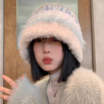 Bonnet Tricoté Moelleux Femme Hiver Grand Tour de Tête Bonnet Laine Chaud Protection Oreilles Montre Visage Petit Bonnet Froid avec Chapeau Pot