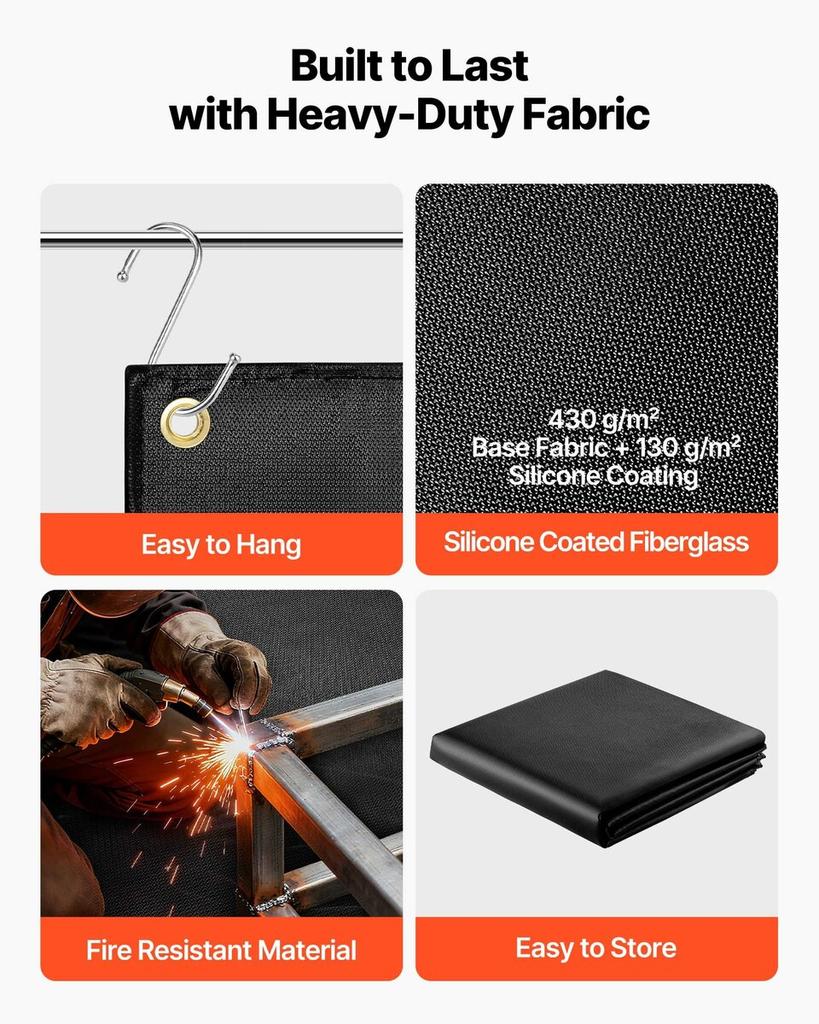 Welding Blanket, 1829mm x 2438mm Silicone Coated Fiberglass Welding Blanket, 1800°F Heat Resistant Safety Protection Blankets, Flame Retardant
