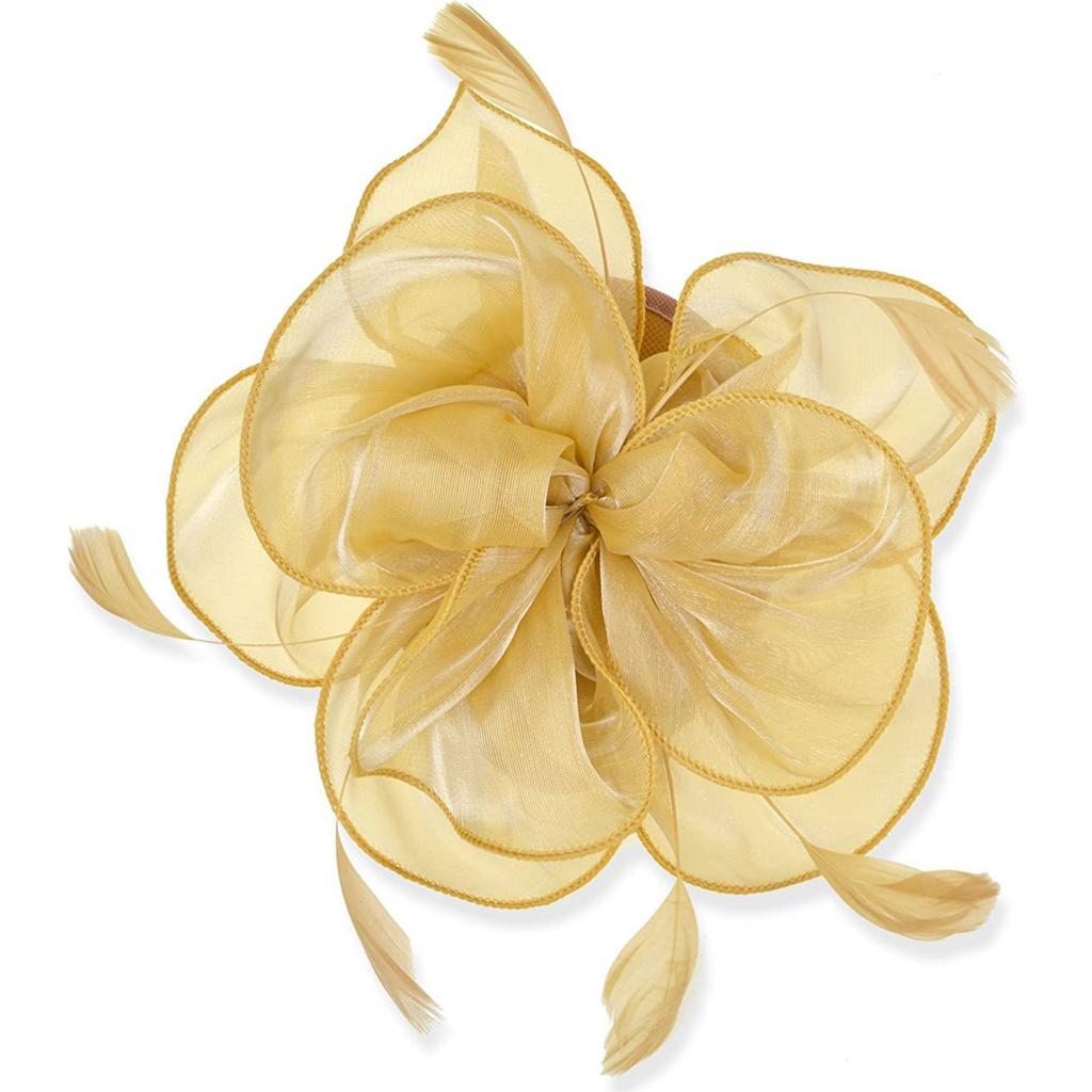 Tea Party Fascinator Hat for Party Wedding Women Feather Organza Fascinator Hair Pin Hat Big Flower Church Cap Headdress