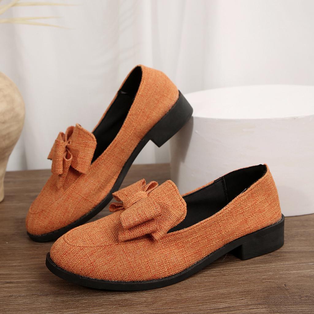 Bow Low-top Single Shoes Women's 2025 Autumn New Plus-size One-foot Loafers