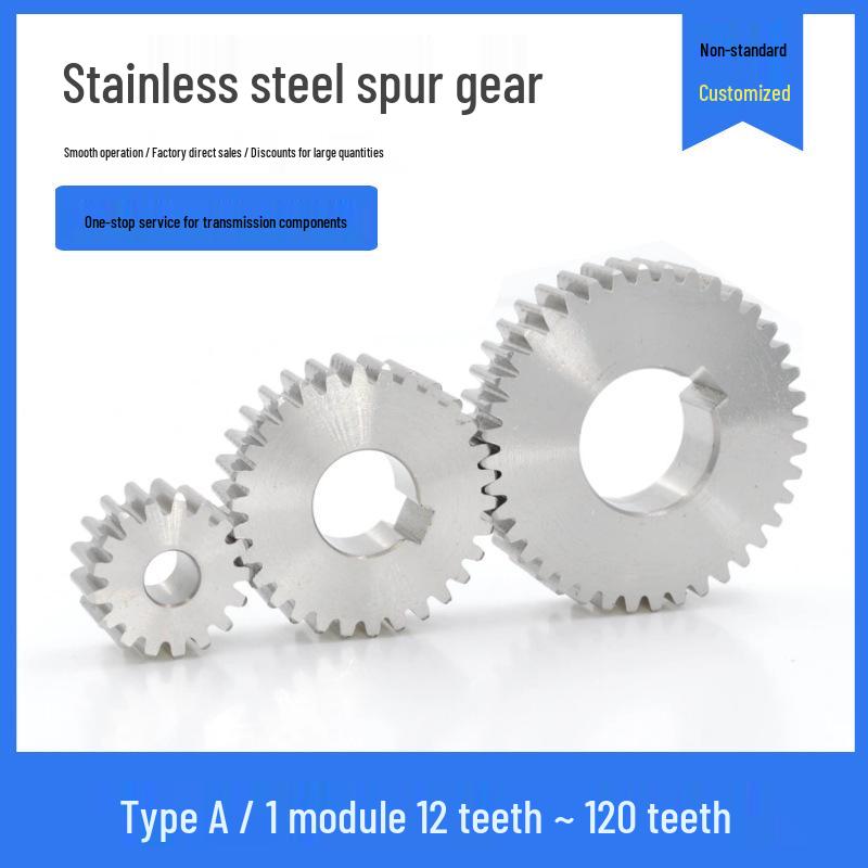 

304 Stainless Steel Spur Gear: 1 Module, 12-160 Teeth, Customizable Stainless Steel Flat 13T Bore 6mm