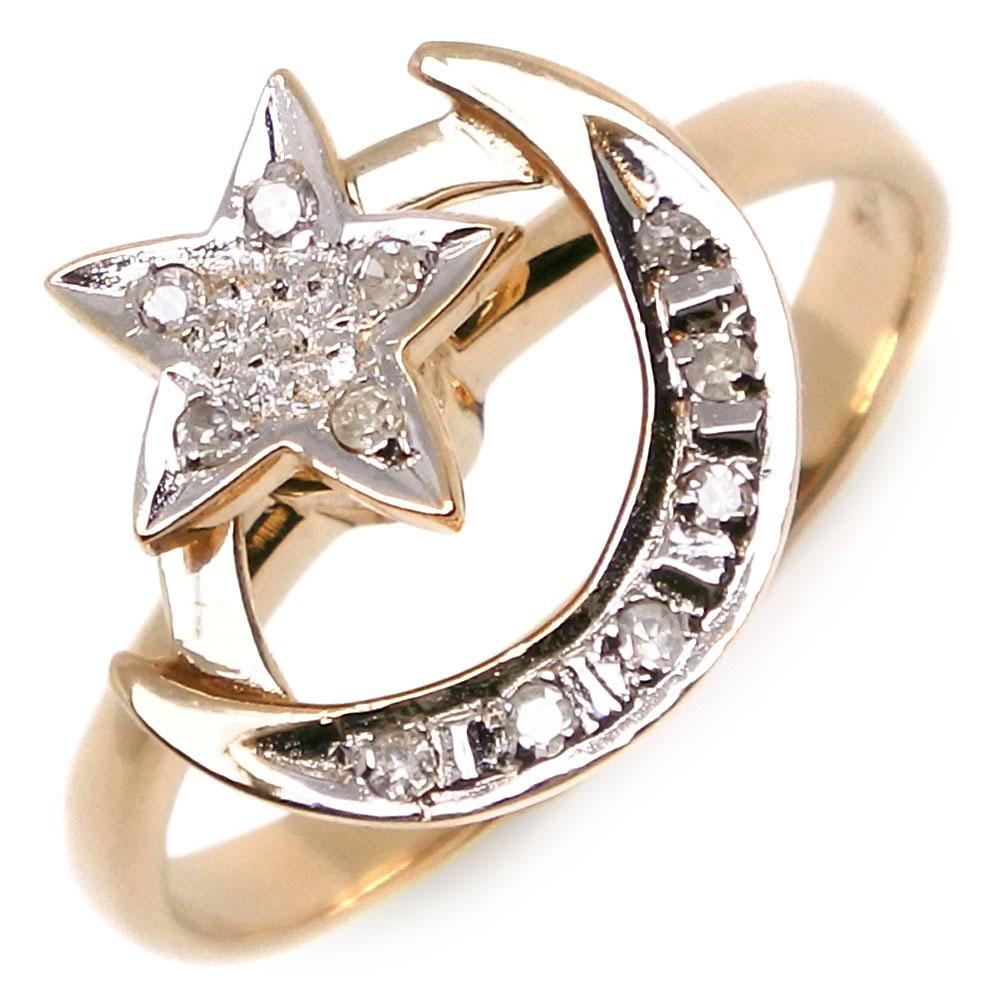 

moon & star Ring K14 Yellow Gold/diamond #6.6(US Size) Star 2.5g Women Used