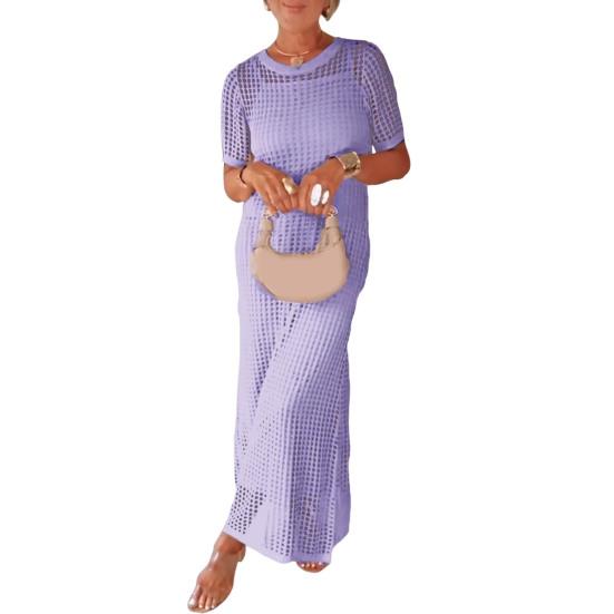 Women's Dress Cover Up Set Sleeveless Long Dress And Short Sleeve Knitted Hollow Cover Up