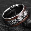 Fashion 8mm Men Stainless Steel Celtic Dragon Rings Koa Wood Inlay Black Carbon Fiber Rings For Men Wedding Band Jewelry Gifts