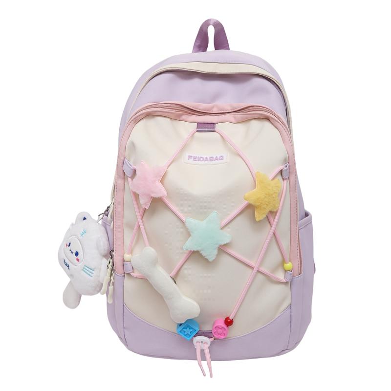 

Студенческий школьный рюкзак большой вместимости, женский рюкзак с цветовым контрастом фиолетовый