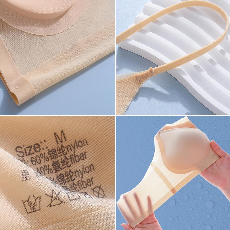 Sujetador acolchado de seda de hielo ultrafino, ropa interior sin costuras, sección delgada para mujer, tirantes hermosos, chalecos en la espalda, sujetador para dormir pequeño con pecho grande