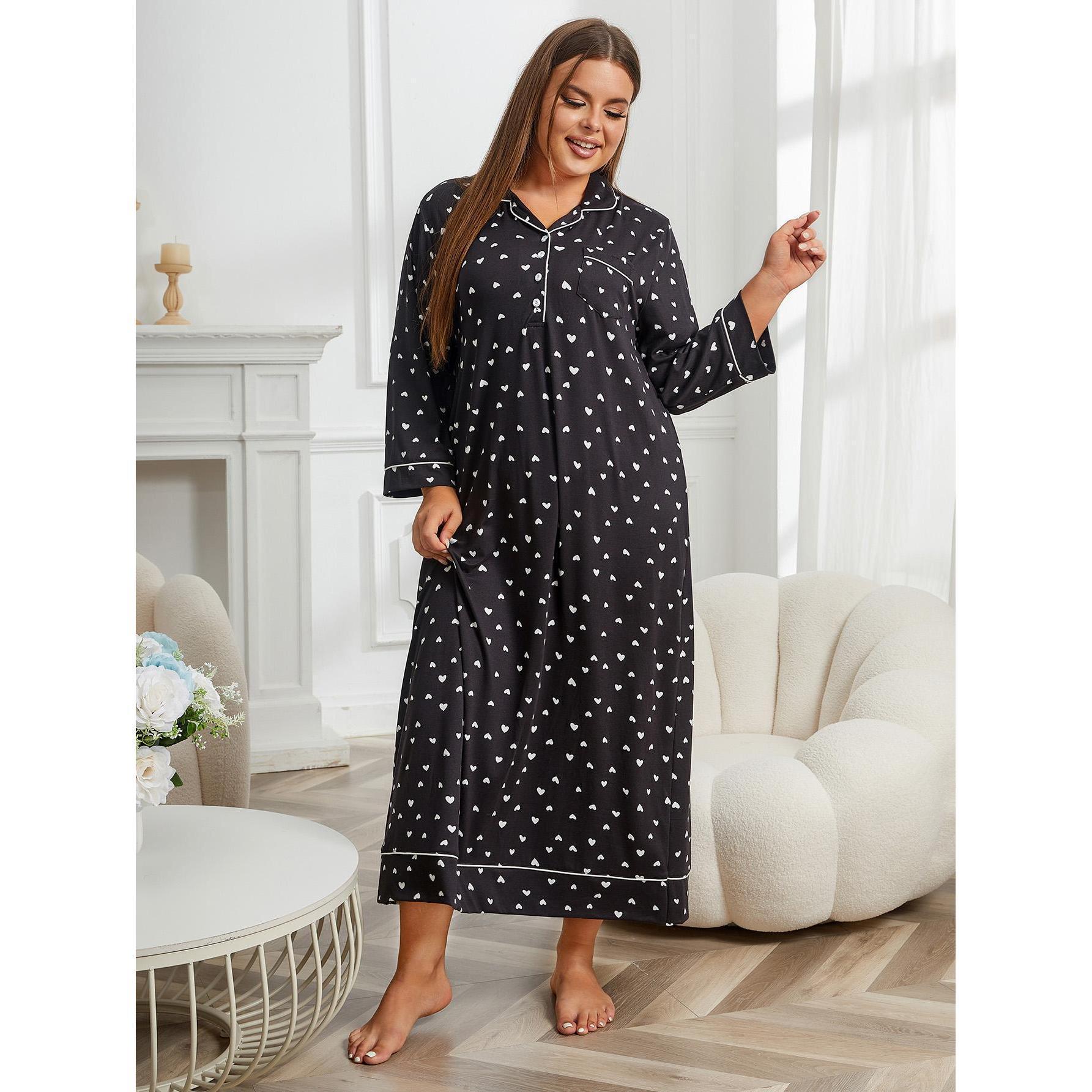 

Heart Pattern Plus Size Pajamas for Women - Loose Long Sleeve Nightgown Sleepwear 2XL
