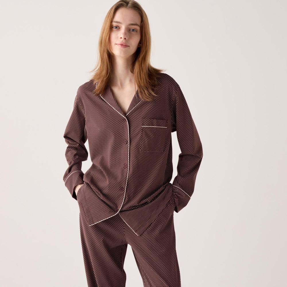 

Хлопковая пижама UNIQLO AiRism с длинными рукавами и геометрическим рисунком 19 WINE/WOMEN S