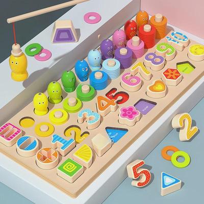 Five-in-One Wooden Balls Children's Fishing Puzzle Educational Toy