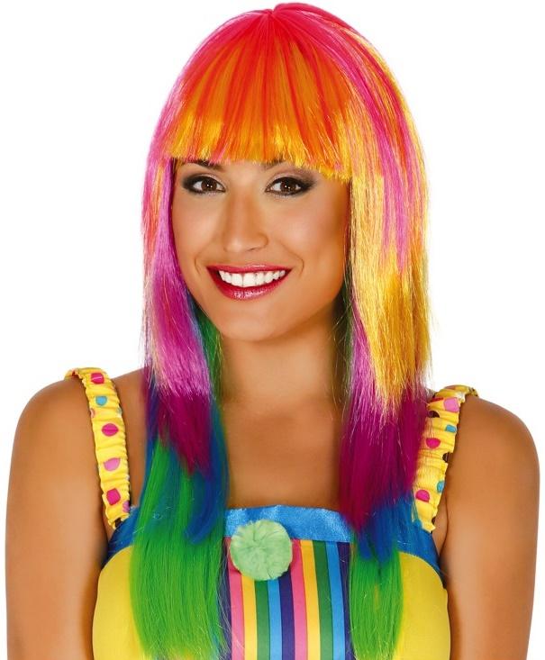 Rainbow Colored Straight Hair Wig with Bangs