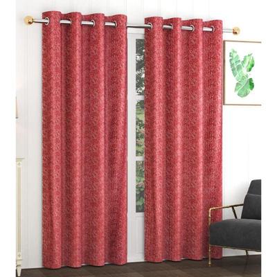 Set of 2 Piece Heavy Quality Polyester Texture Design Maroon Color Eyelet Window Curtains