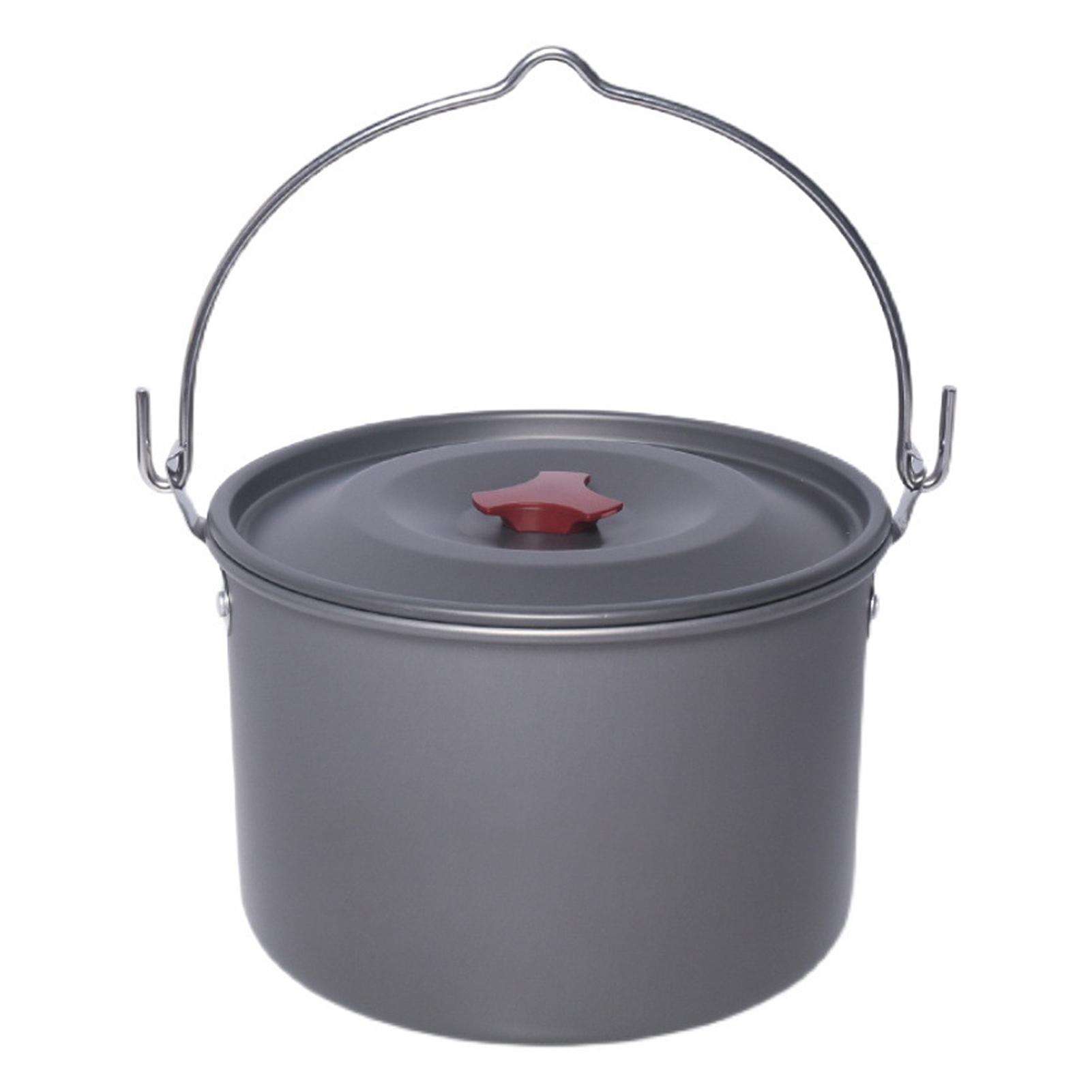 

4,2 л подвесной горшок для кемпинга из оксида алюминия, горшок для приготовления пищи на открытом воздухе, походов, рыбалки, пешего туризма серебряный