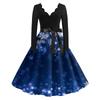 Women's Casual Fashion V-neck Long Sleeved Retro Christmas Print Retro Dress