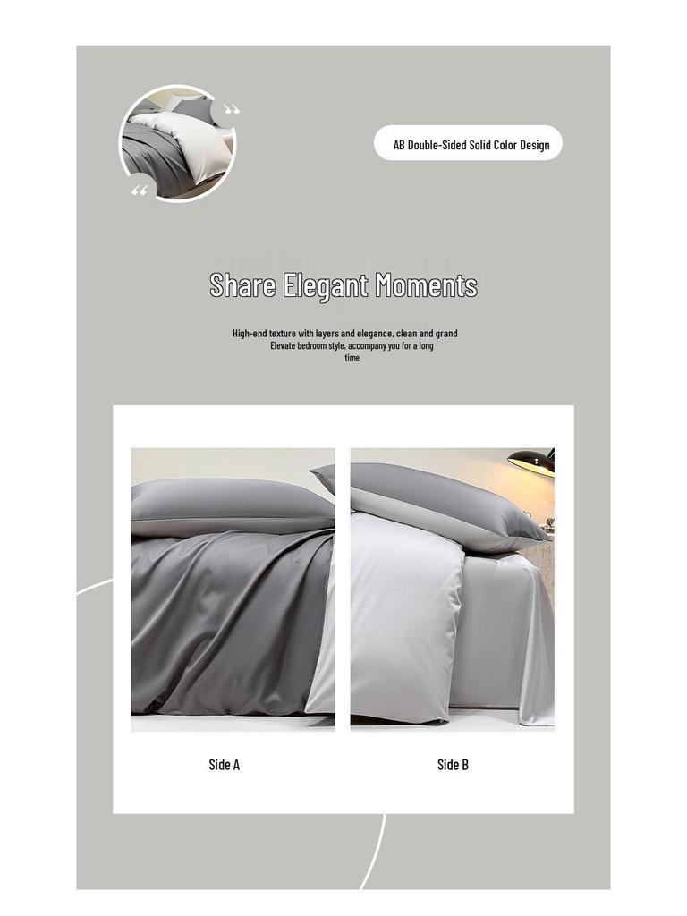 50s Double-Strand Xinjiang Long-Staple Cotton Sateen Solid Color Luxury Bedding Set (4-Piece)