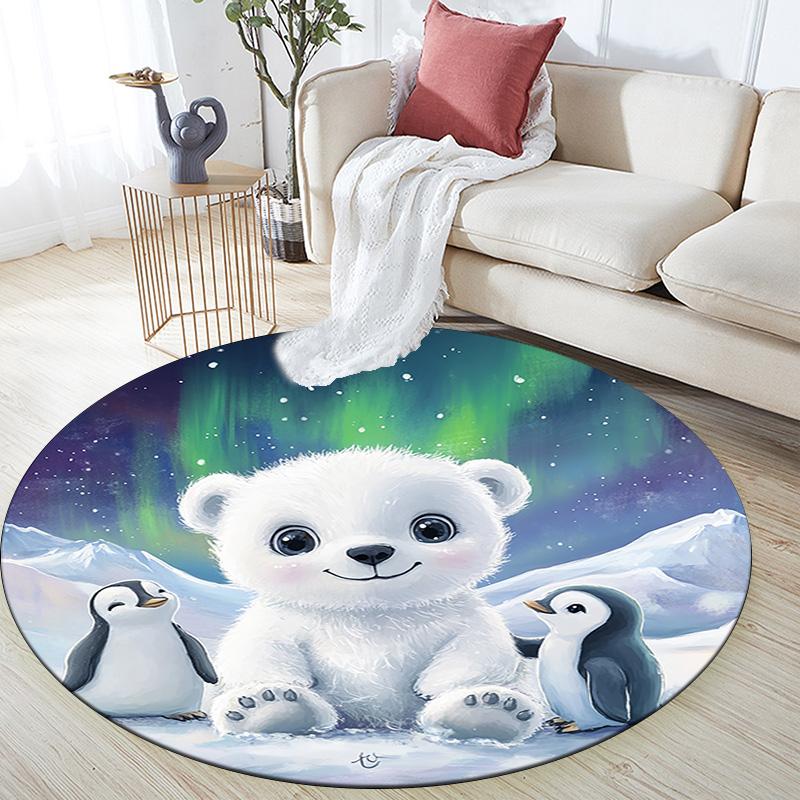 Polar Bear Round Area Rug,Carpet Rug for Living Room Bedroom Sofa Playroom Decor,Non-slip Floor Mat