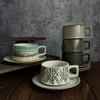 Retro Stoneware Coffee Cup & Saucer Set - Japanese-Style Ceramic Cups, High-End Tableware for Milk Tea Shops & Home
