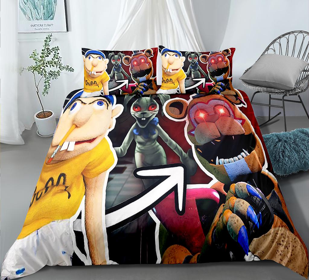 Indecor Cartoon Jeffy 3D Printed Duvet Case Pillowcase Bedding Set Twin Full Queen King Size For Kids Bedroom