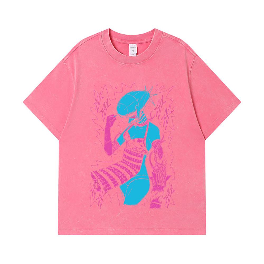 275 GSM Washed T-shirts 100% Cotton Chainsaw Man V12 Reze Print Unisex Heavy Cotton T Shirt