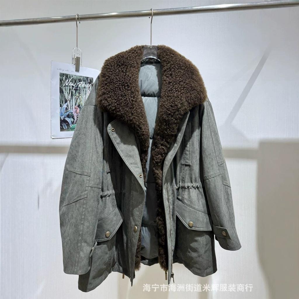 New women's clothing fur integrated jacket large lapel suede parka thickened liner warm winter clothing