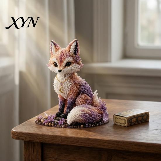 DIY Perlen-Bastelset Materialpaket, 3D Mythischer Wald Serie Komplett für Anfänger Basteln mit Hochwertigen Acryl- und Glasperlen Glanzperlen, Katze Fuchs Wolf Krähe