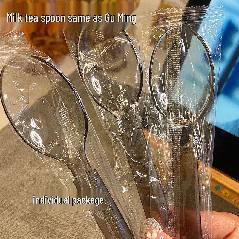 Gu Ming Style Milk Tea Spoon – Food-Grade Thickened, Disposable Spoon for Milk Tea, Soups, Watermelon, and Bibimbap 10 pieces